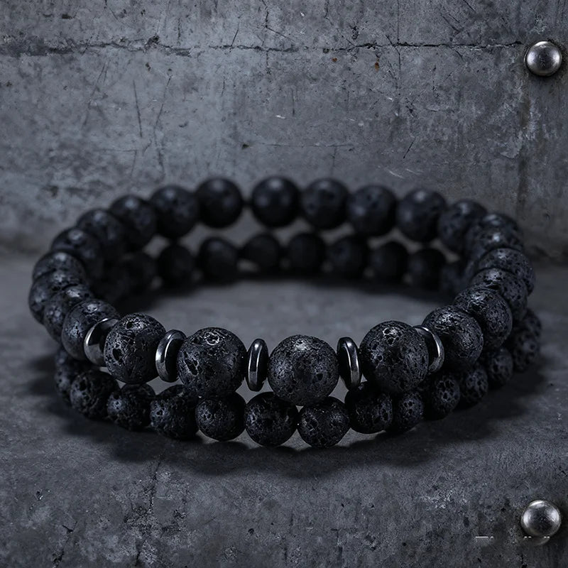 Men's Natural Stone Bracelet Set (2 Pcs) – Lava, Tiger Eye & Howlite