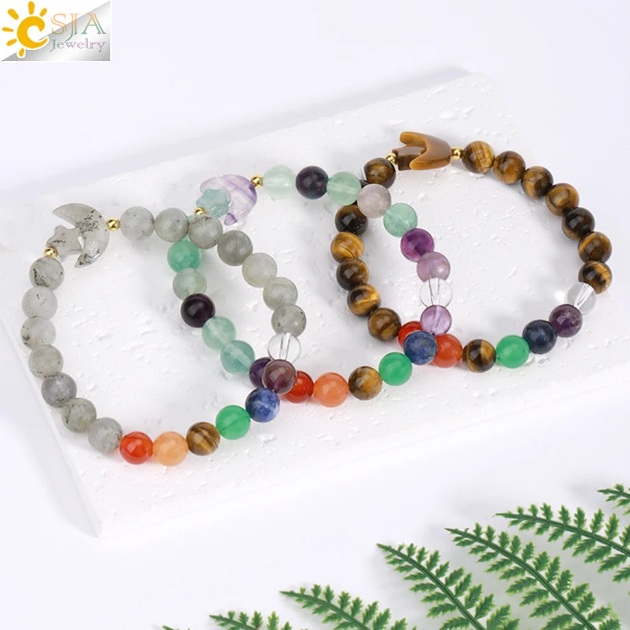 Handcrafted Natural Tiger Eye 7 Chakra Bracelet for Women by Tinkers - Healing Energy and Balance
