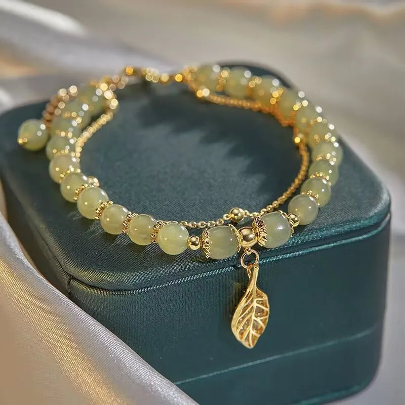 Tinkers FREE TODAY Chinese Style Green Jade Bracelet Rare Gold Leaf - Apparel & Accessories > Jewelry > Bracelets