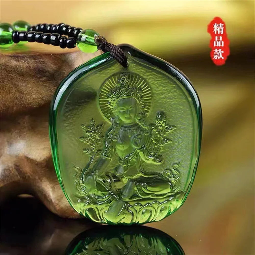 Ice Green Crystal Lotus Pendant By Tinkers - Aura Balance