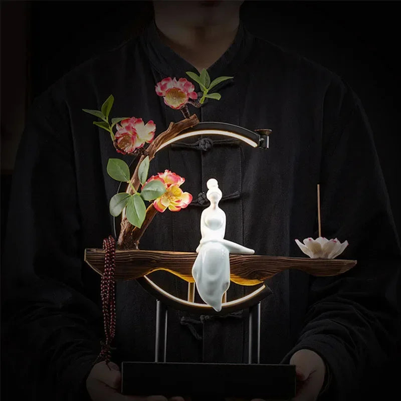 Tinkers Chinese Style Backflow Incense Burner LED USB Ceramic Lotus -