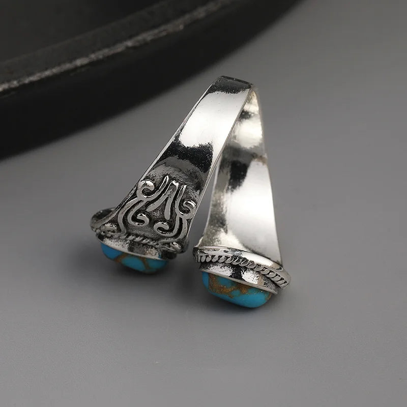 Turquoise Wrap Ring — Silver-Plated Boho Cocktail Ring for Women