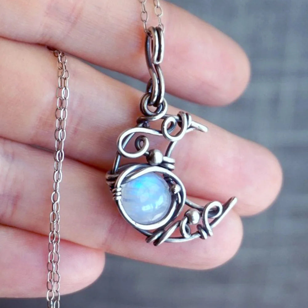 Moonstone Antique Pendant Necklace Cabochon Vintage Boho