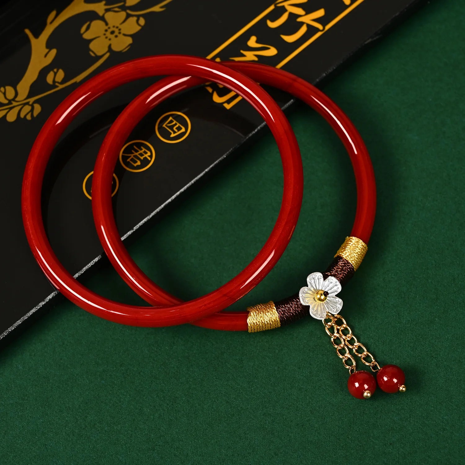 Tinkers Two Piece Set Natural Jade Jingle Bangles Bracelet Women -