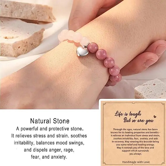 Tinkers Pink Zebra Bead Bracelet Crystal Stone Healing Mood Tracker - Apparel & Accessories > Jewelry > Bracelets