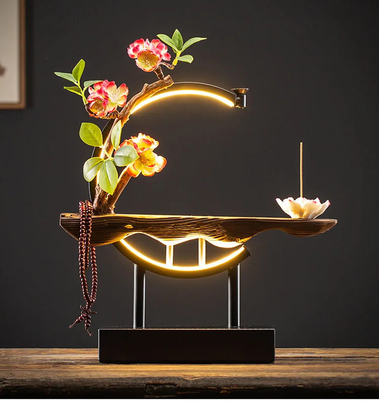 Tinkers Chinese Style Backflow Incense Burner LED USB Ceramic Lotus -