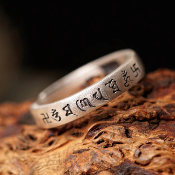 Om Mani Padme Hum Lotus Ring — Six-Syllable Mantra | Silver-Plated Copper