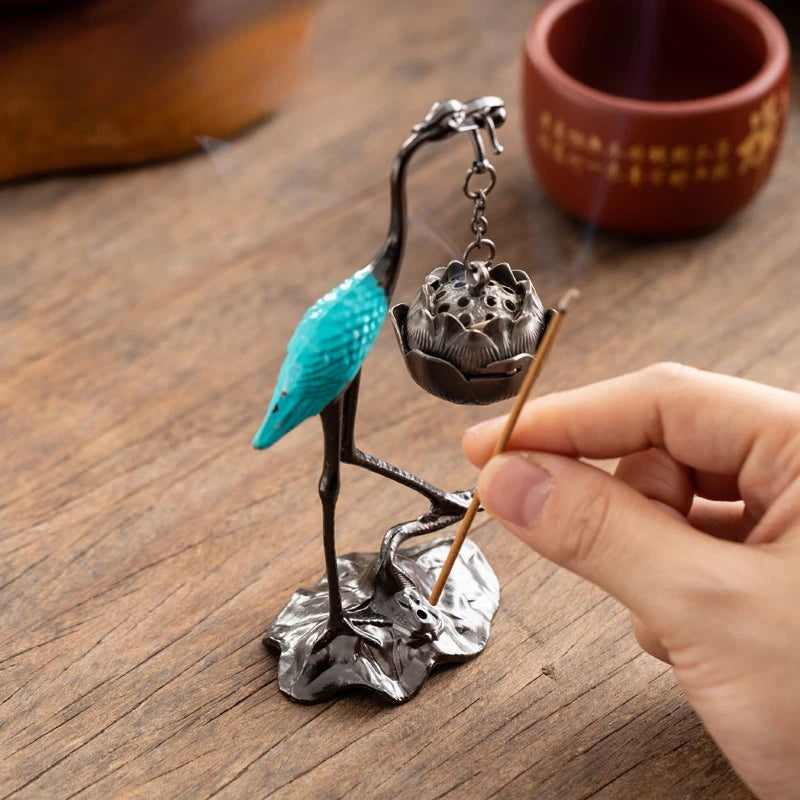 Tinkers Red Crowned Crane Incense Burner Lotus Holder Sandalwood - Uncategorized