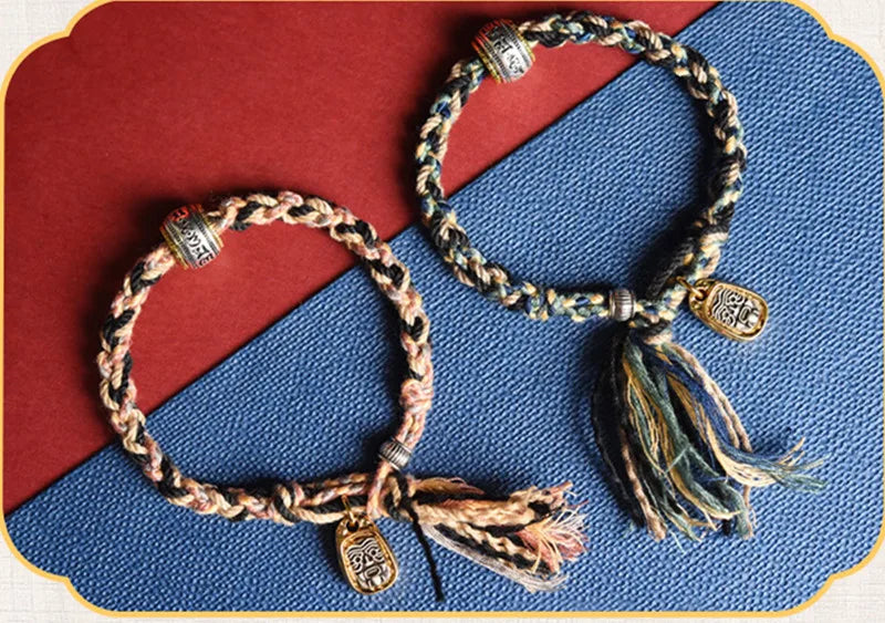 Tinkers Tibetan Hand Woven Cotton Rope Bracelet With Box Clasp -