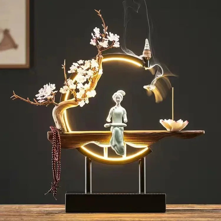 Tinkers Chinese Style Backflow Incense Burner LED USB Ceramic Lotus -