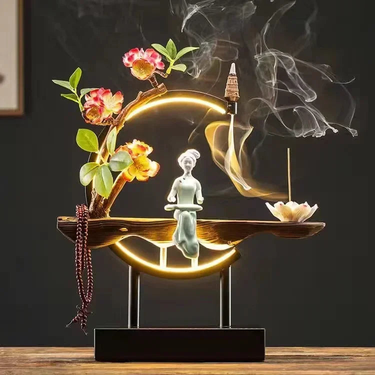 Tinkers Chinese Style Backflow Incense Burner LED USB Ceramic Lotus -