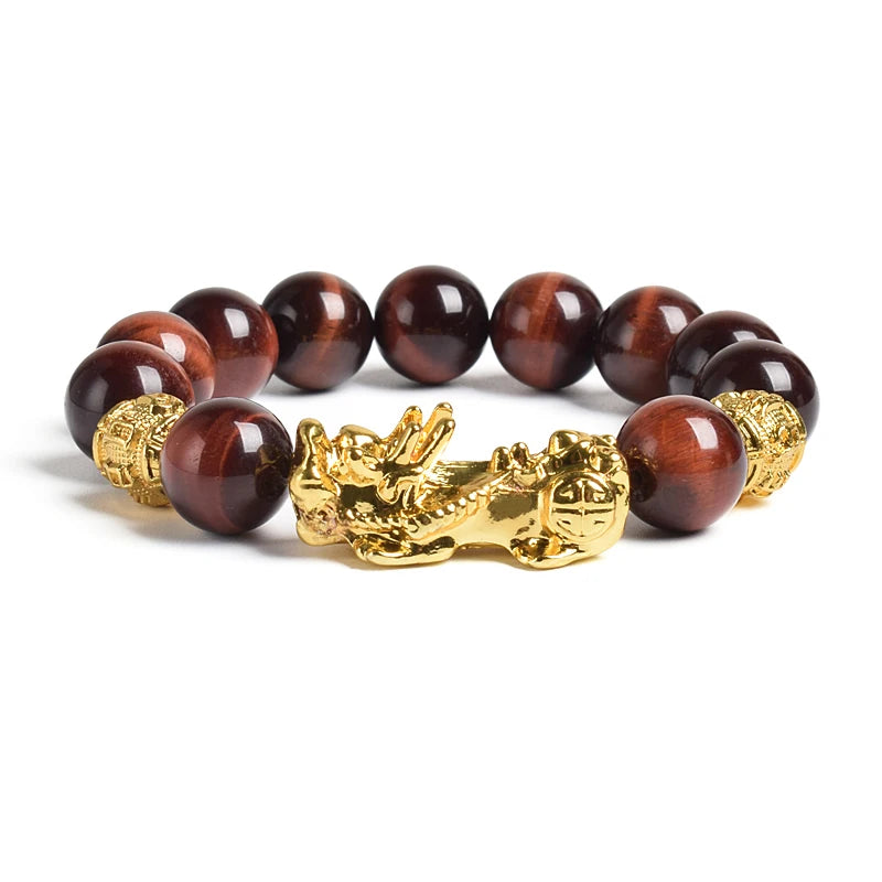 Tinkers Pi Xiu Tiger Eye Beads Bracelet Feng Shui Pixiu Good Luck -