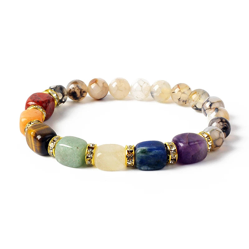 Natural Stone 7 Chakra Tiger Eye Hematite Bracelet for Women Yoga Healing Balance Gift by Tinkers