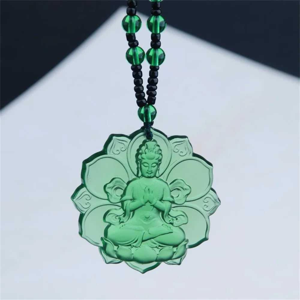 Ice Green Crystal Lotus Pendant By Tinkers - Aura Balance