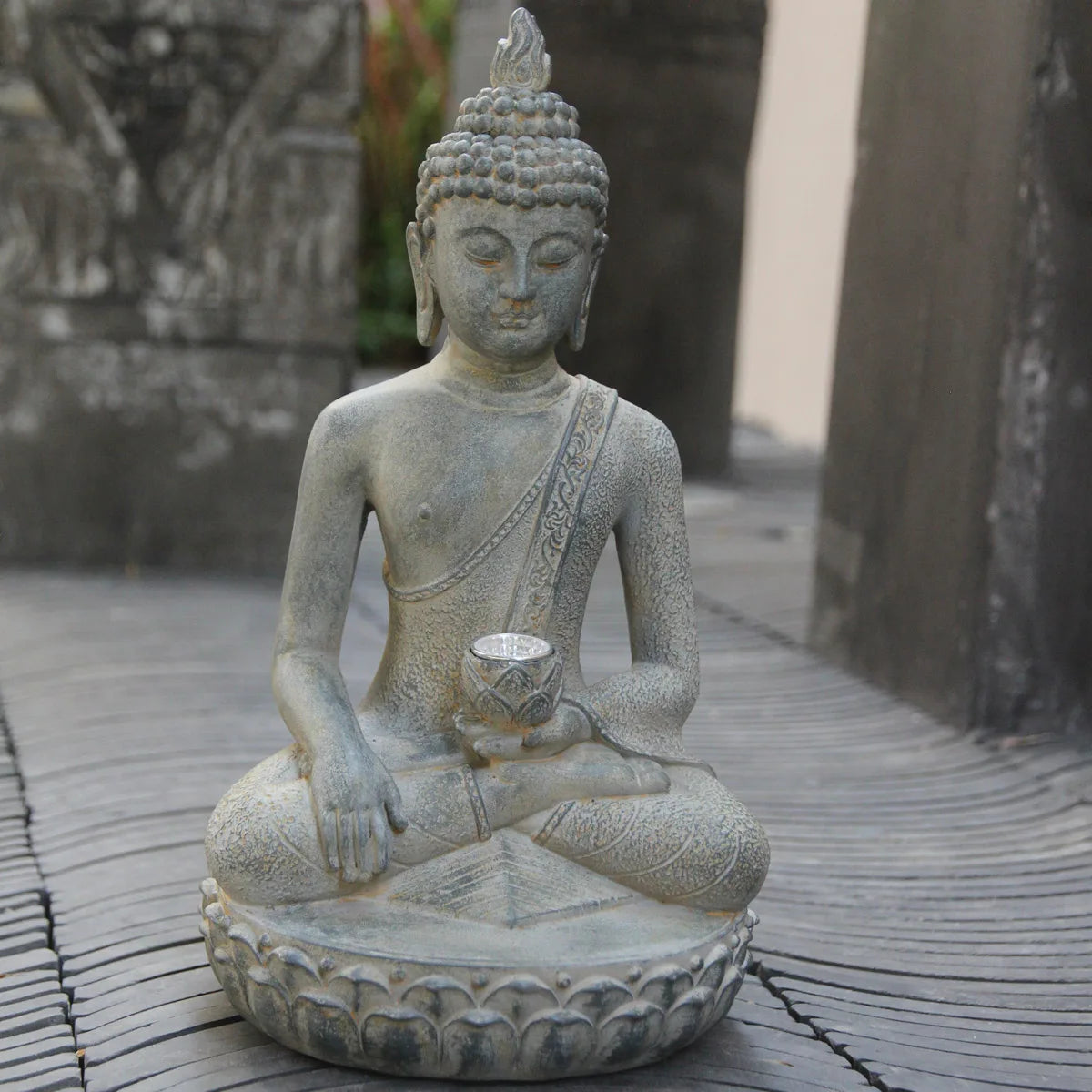 Zen Inspired Solar Buddha Statue With Light Resin Decor