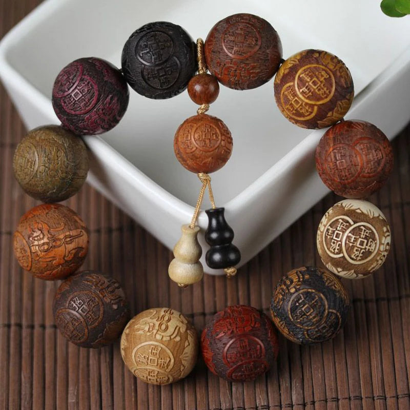 Classic 20mm Handmade Wood Carved Beaded Bracelet Pendant
