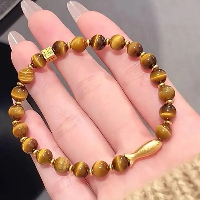 Tiger Eye Stone Cuff Bracelet — Gradient Zircon Charm Jewelry for Women