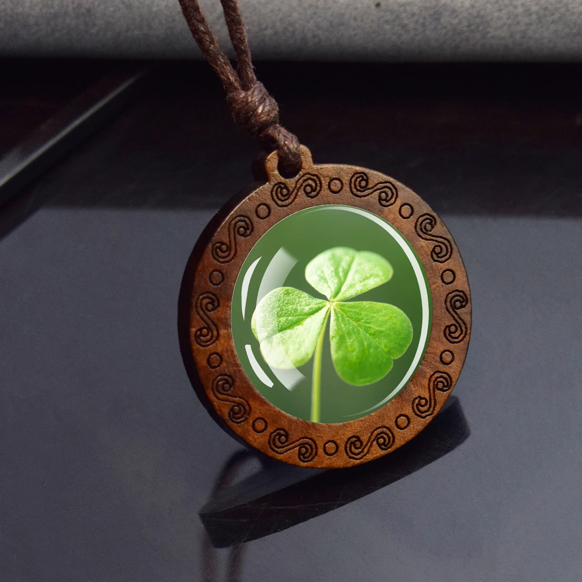 Four Leaf Clover Wooden Pendant By Tinkers For Luck Energy