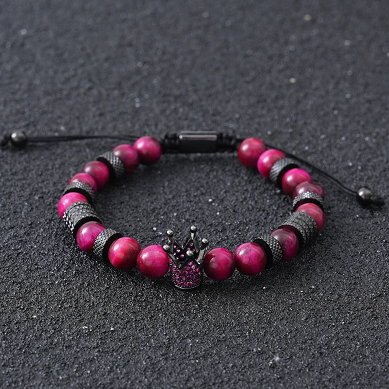 Tinkers Luxury Tiger Stone Beads Crown Charms Bracelet For Men Women - Apparel & Accessories > Jewelry > Bracelets