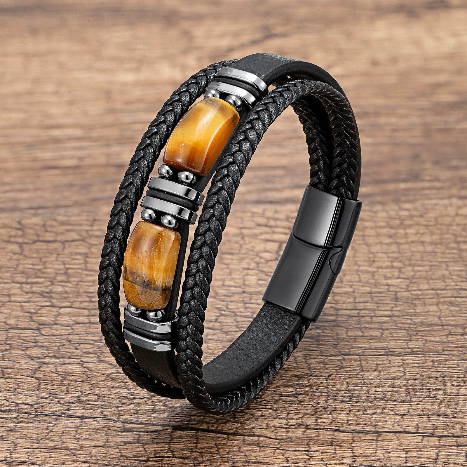Tinkers New Natural Tiger Eye Stone Men's Leather Bracelet Classic - Apparel & Accessories > Jewelry > Bracelets