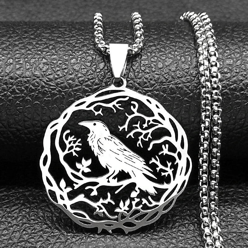 Tinkers Hollow Crow Raven Pendant Necklace Stainless Steel Black - Apparel & Accessories > Jewelry > Necklaces