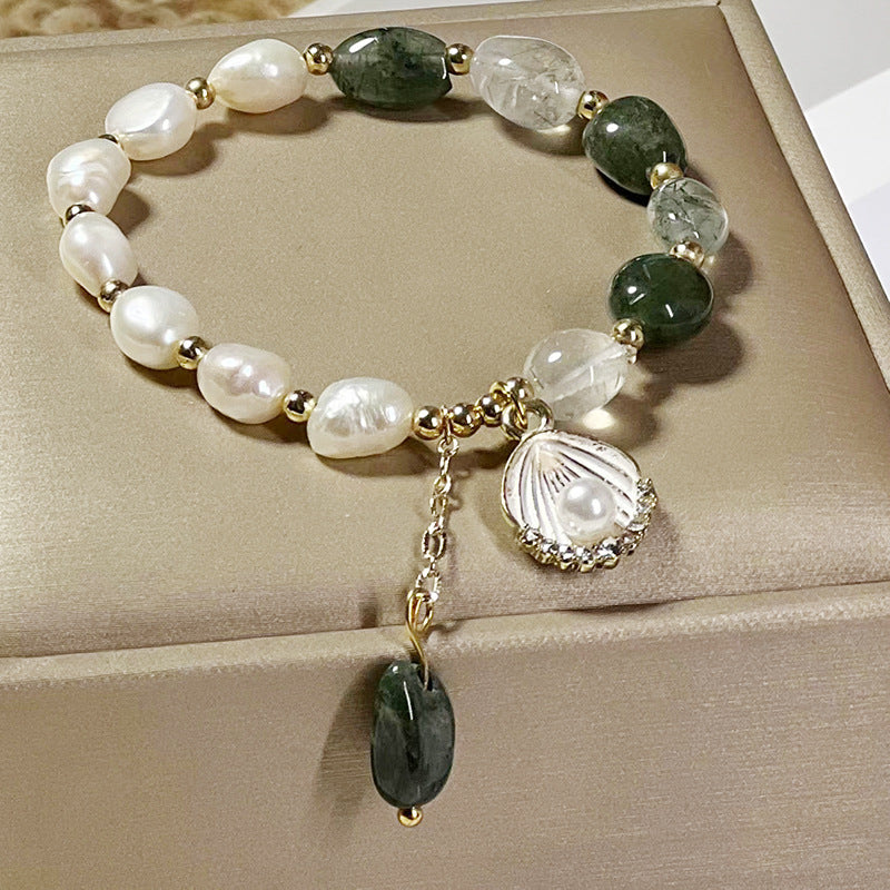Elegant Handcrafted Pearl and Green Crystal Bracelet by Tinkers for Women Healing Energy