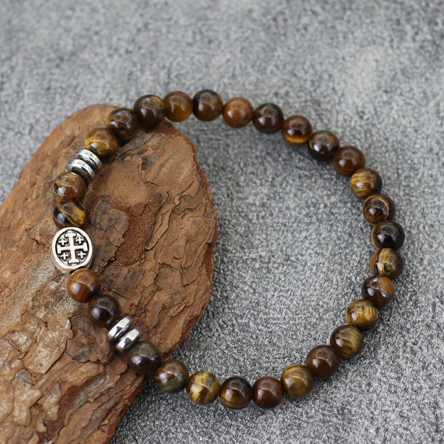 Natural Stone Viking Beaded Bracelet for Men | Lava, Obsidian & Tiger Eye