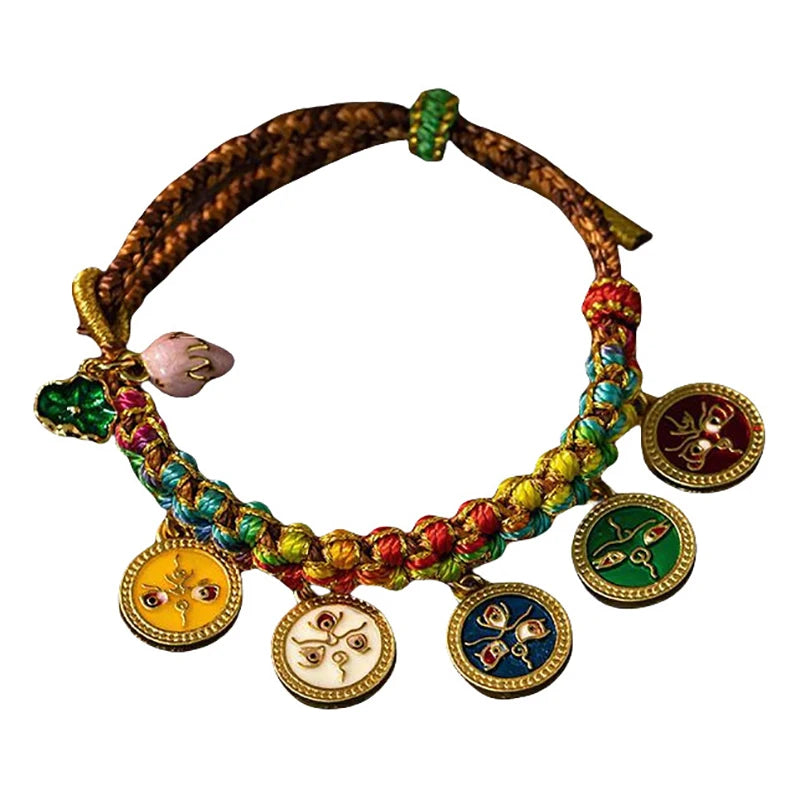 Tibetan Five Wealth Gods Bracelet — Handwoven Colorful Rope