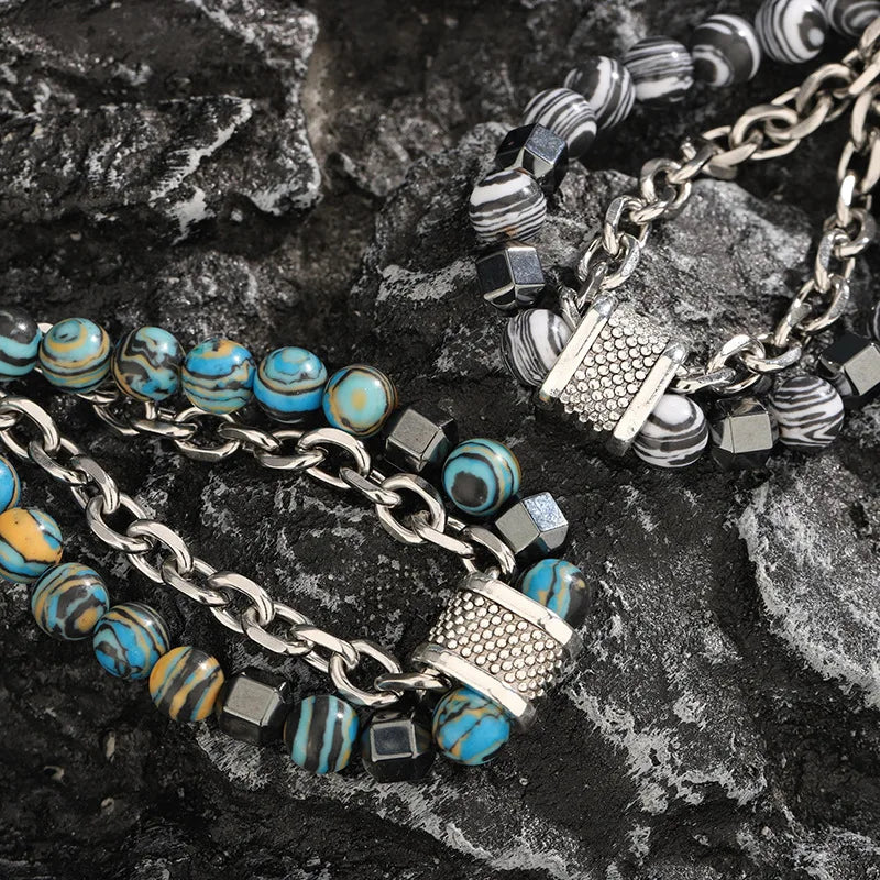 Tinkers Malachite Bracelet For Men Metal Beads Hip Hop Fashion - Uncategorized