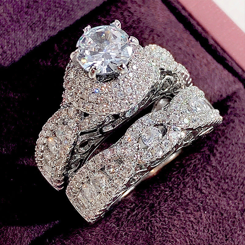 European American Luxury Couple Ring Zircon Inlaid Wedding