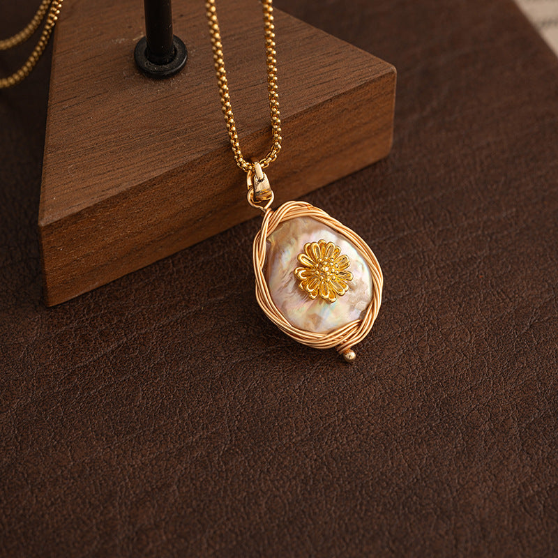 Natural Baroque Freshwater Pearl Pendant Copper Necklace