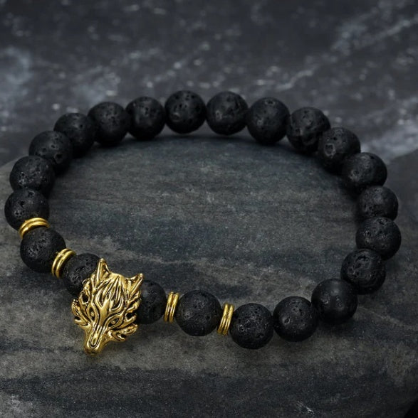 Tinkers Asgard Grey Wolf Head Lava Stone Bracelet Collection - 0