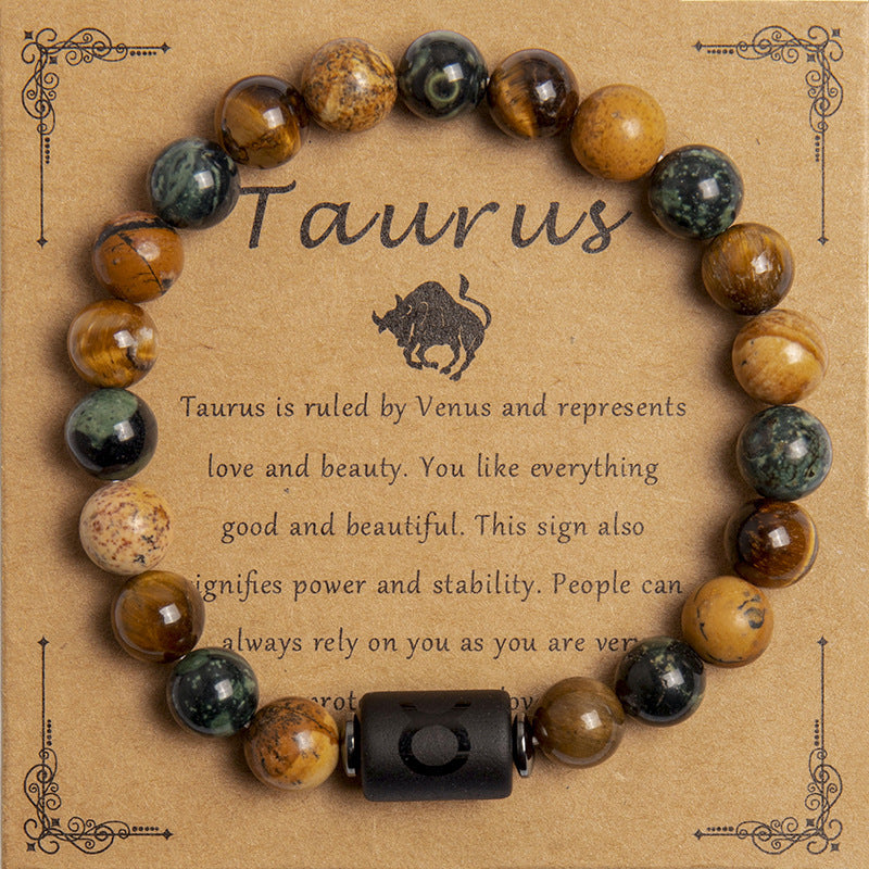 Tinkers Tigereye Beaded Bracelet Twelve Constellation Zodiac Cards - 0