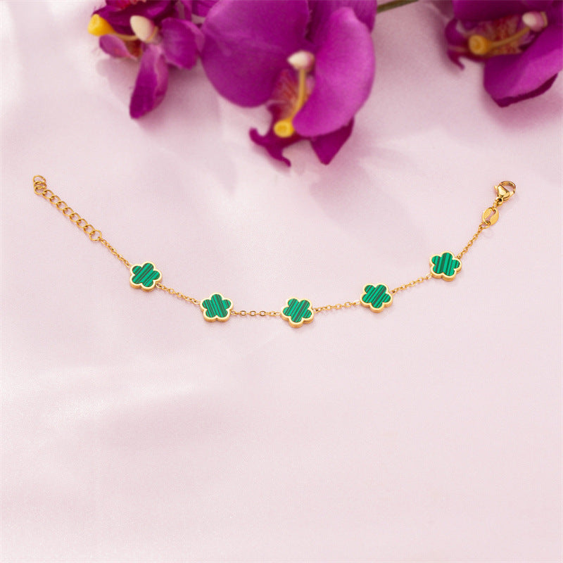 Tinkers Tinkers Green Drop Flower Bracelet Gold Tone Signature Luxe - 0