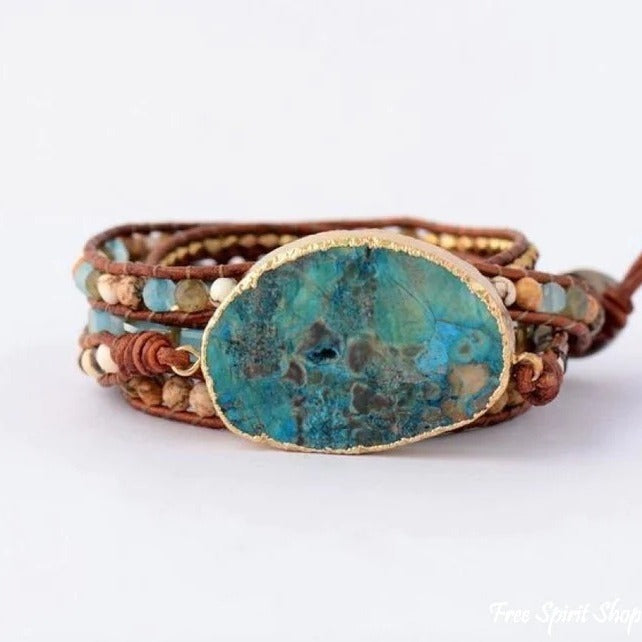 Tinkers Natural Ocean Stone Leather Multilayer Bracelet Exclusive - 0