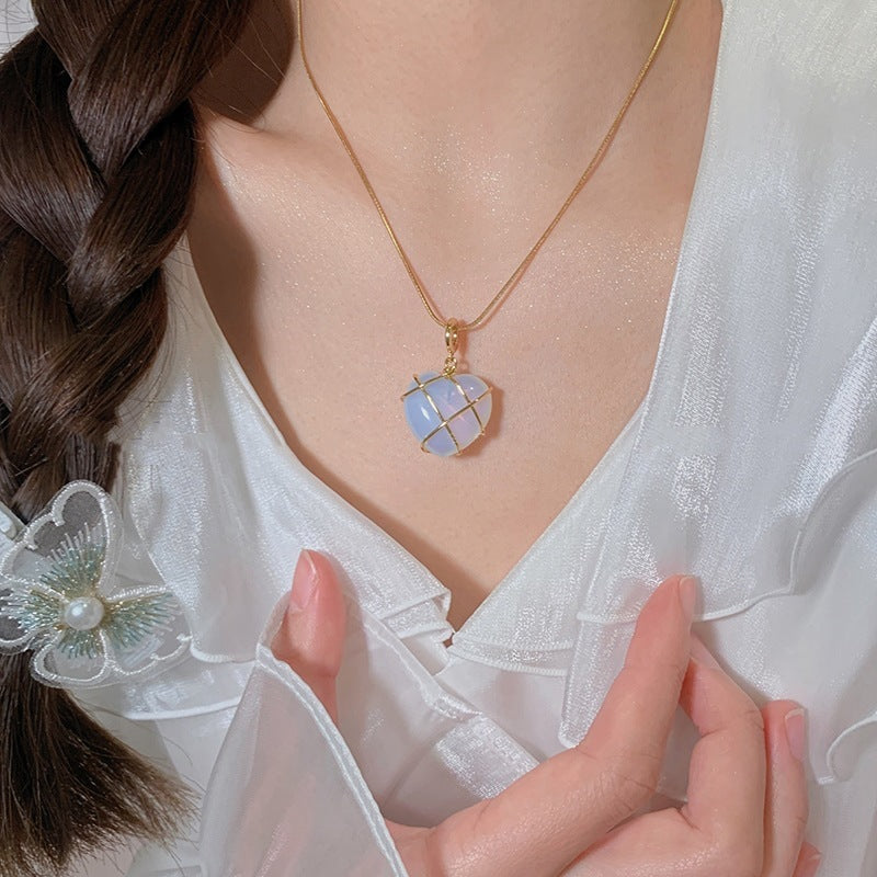 Moonstone Necklace Cartoon Princess Jewelry Gold Plated