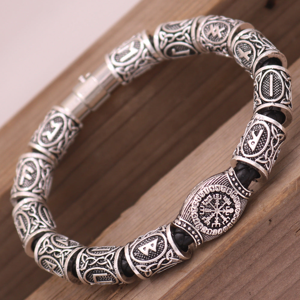 Tinkers Viking Odin Rune Compass Beaded Old Silver Bracelet Limited - 0