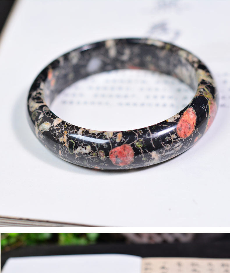 Natural Plum Blossom Jade Round Bar Jade Bracelets