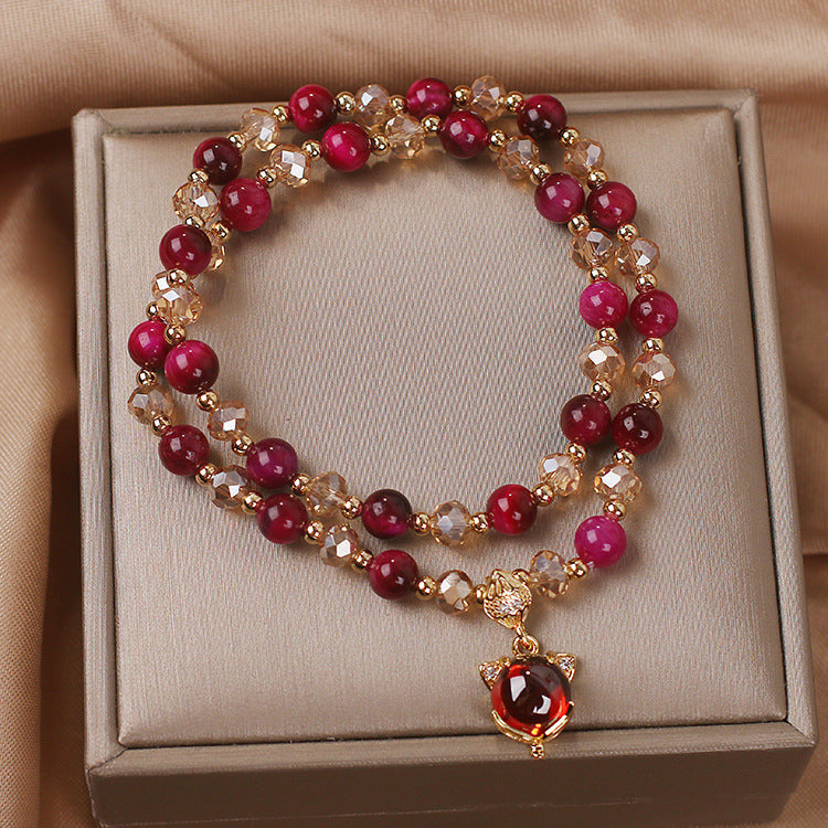 Red Rose Tiger Eye Crystal Bracelet For Women Travel Gift