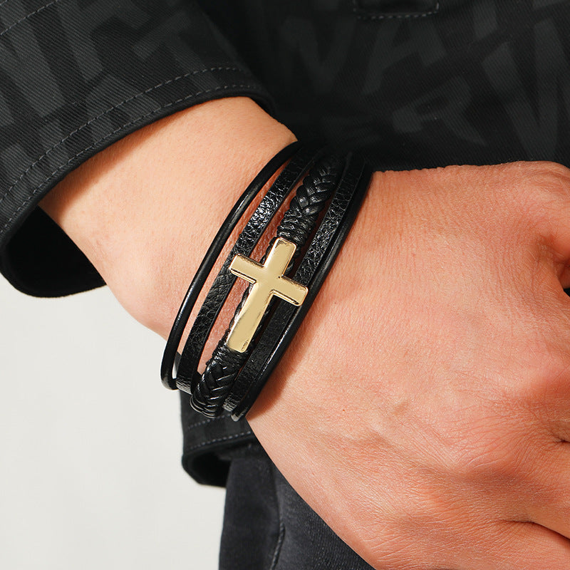 Tinkers Brand Cross Leather Bracelet Multi Layer Handmade Exclusive - 0