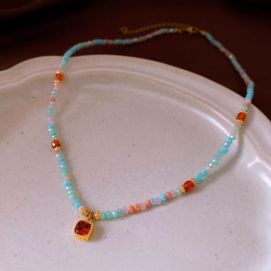 Colorful Imitation Pearl Pendant Necklace Clavicle Chain