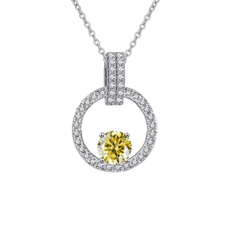 Pink Diamond Necklace Women V Shaped Pendant Silver Chain