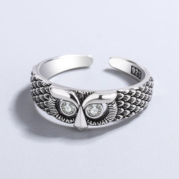 S925 Sterling Silver Owl Ring White Zircon Personalized