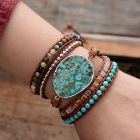 Tinkers Natural Ocean Stone Leather Multilayer Bracelet Exclusive - 0