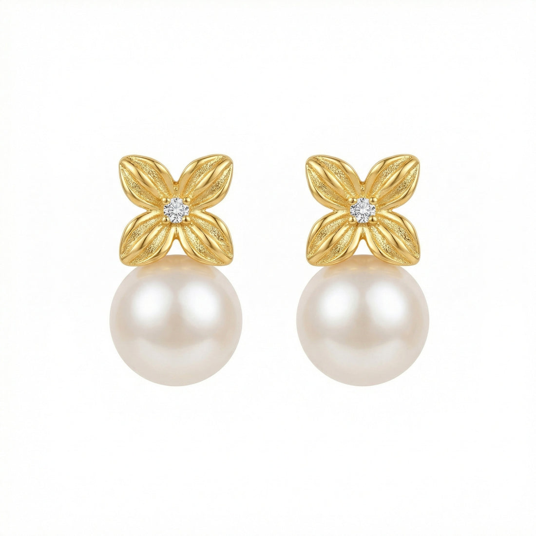 Pearl Floral Stud Earrings — 925 Sterling Silver | Botanical Elegance