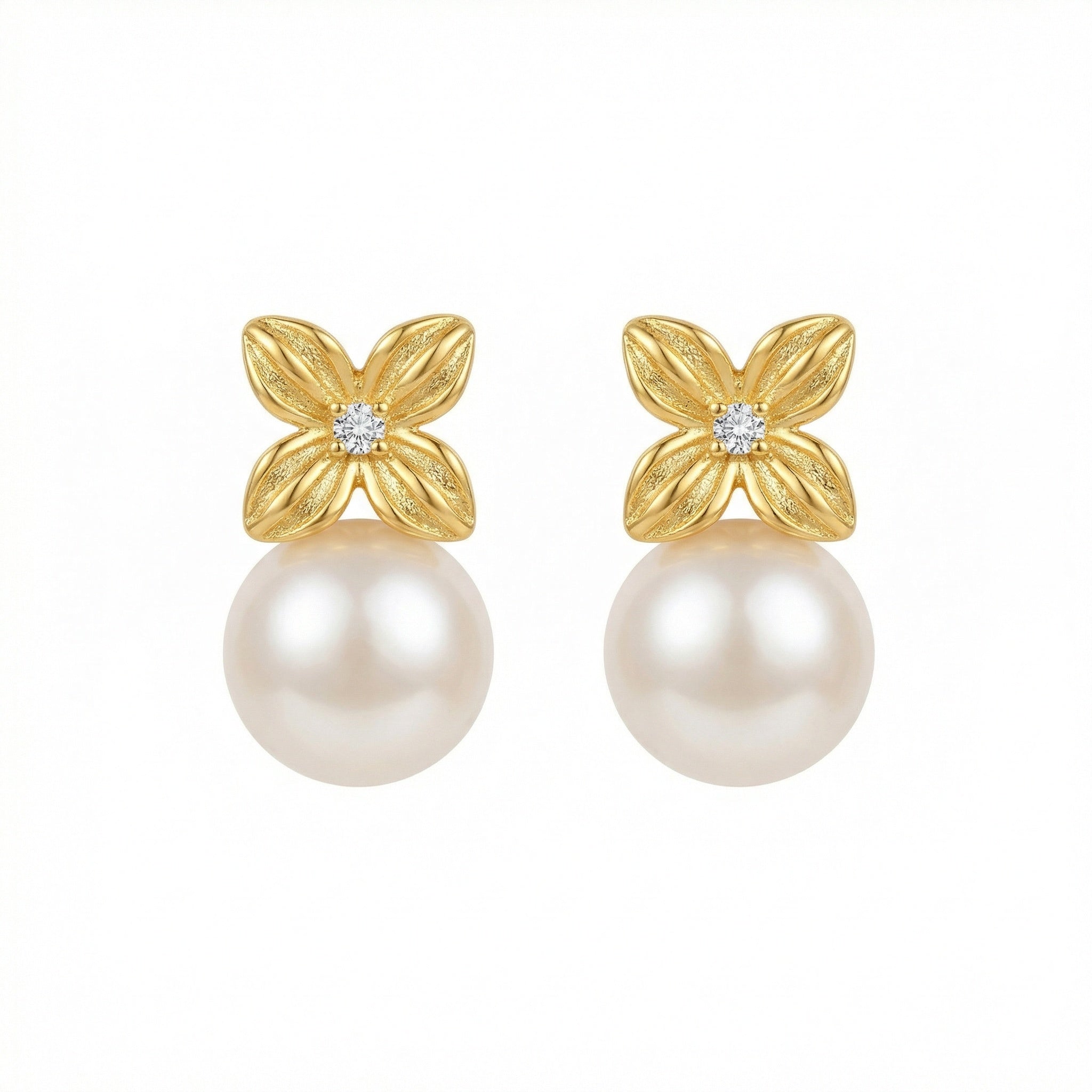 Pearl Floral Stud Earrings — 925 Sterling Silver | Botanical Elegance