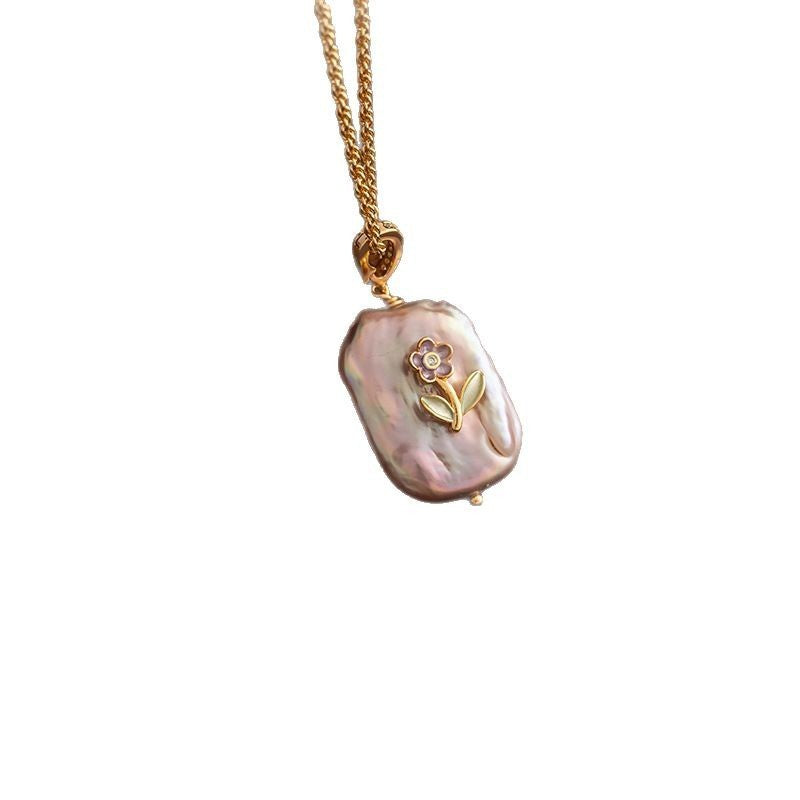 Natural Baroque Freshwater Pearl Pendant Copper Necklace