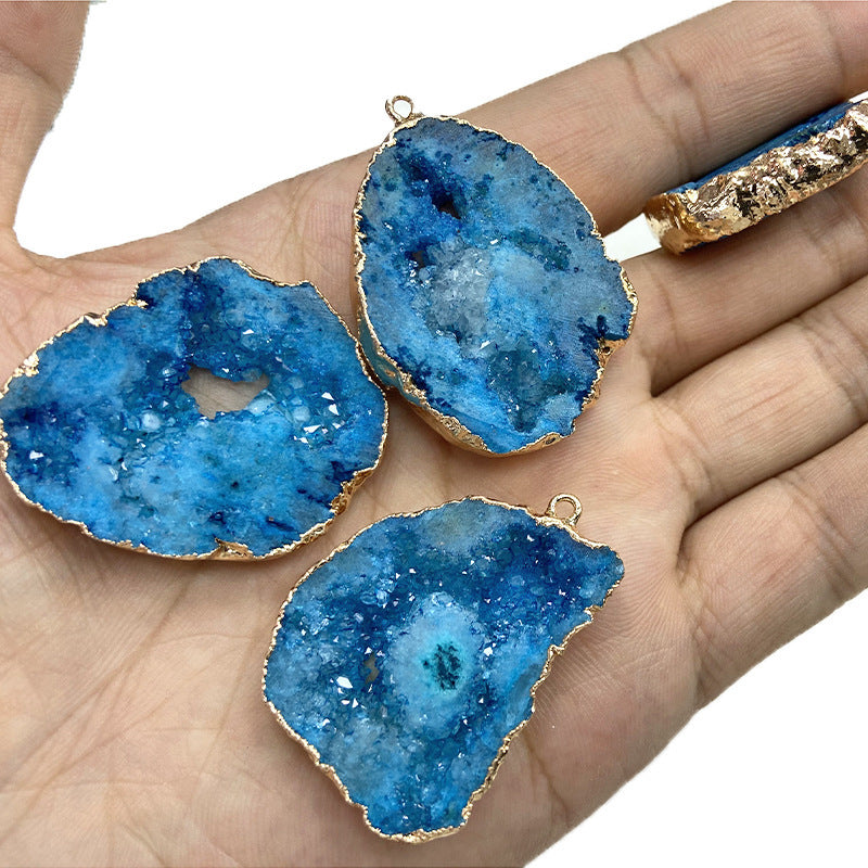 Rough Stone Pendant Irregular Slice Ornament With Crystal