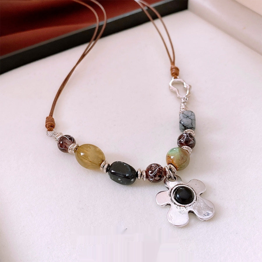 Flower Resin Necklace Clavicle Chain Brown Silver Black