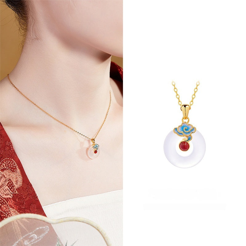 Silver 925 Pendant Chain Red Agate White Chalcedony